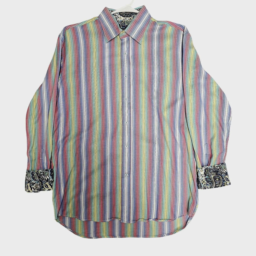 David Smith Australia Flip Cuff Button Up Shirt Size M Striped Artsy Office